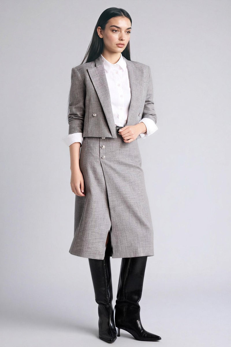 DeFacto Grey Woman Boxy Fit Jacket Collar Blazer Casual - Image 2